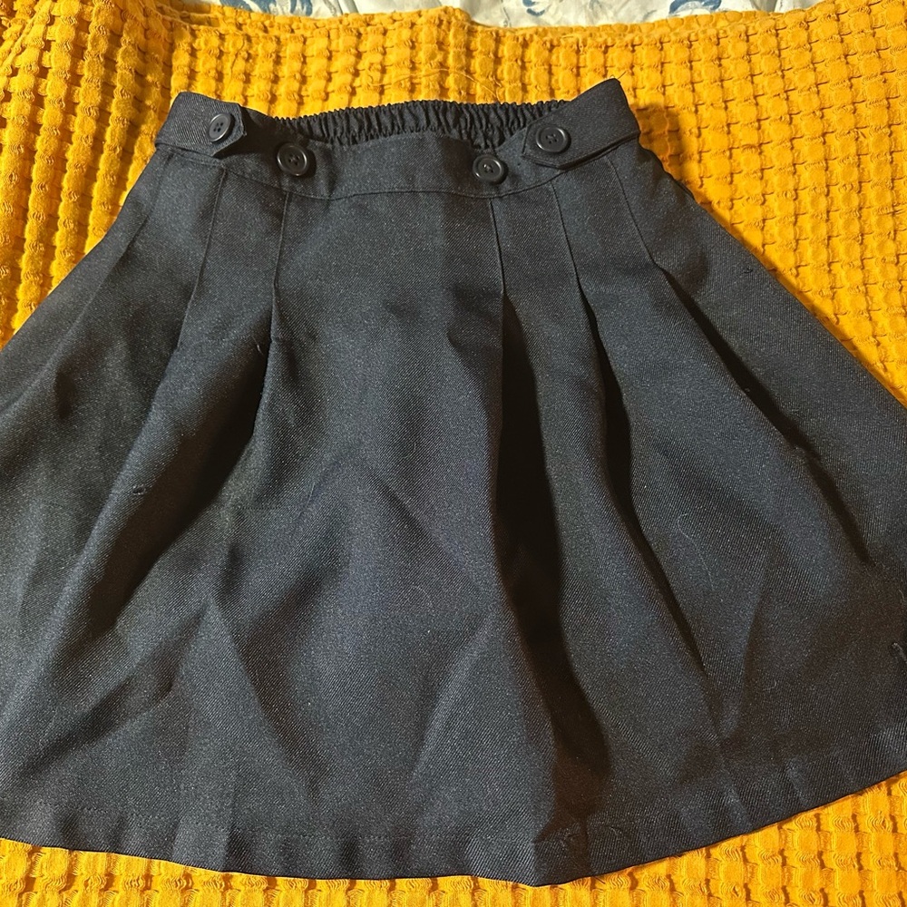 Chaps Navy Pleated A-Line Skirt with Button Accents